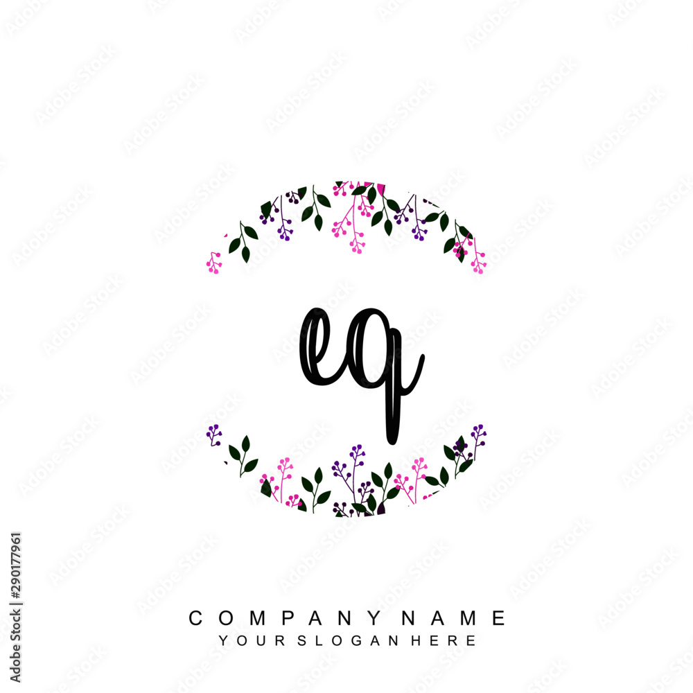 letter EQ surrounded by beautiful and elegant flowers and leaves. Wedding monogram logo template. Fashion Logo template Vectors,