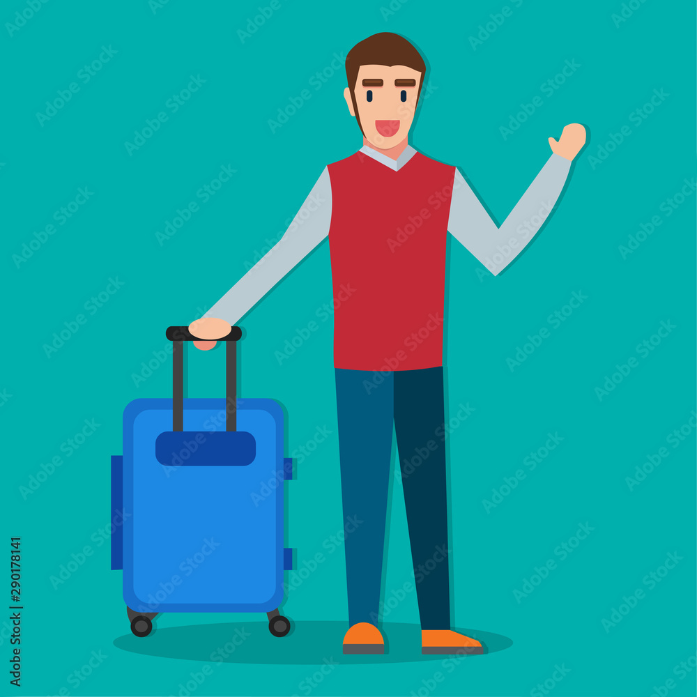 man carrying the trolley luggage for travel concept vector illustration man carrying the trolley luggage for travel concept vector illustration