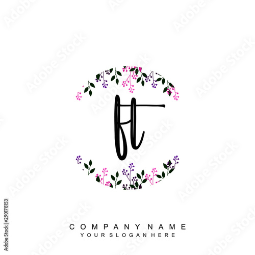 letter FT surrounded by beautiful and elegant flowers and leaves. Wedding monogram logo template. Fashion Logo template Vectors,