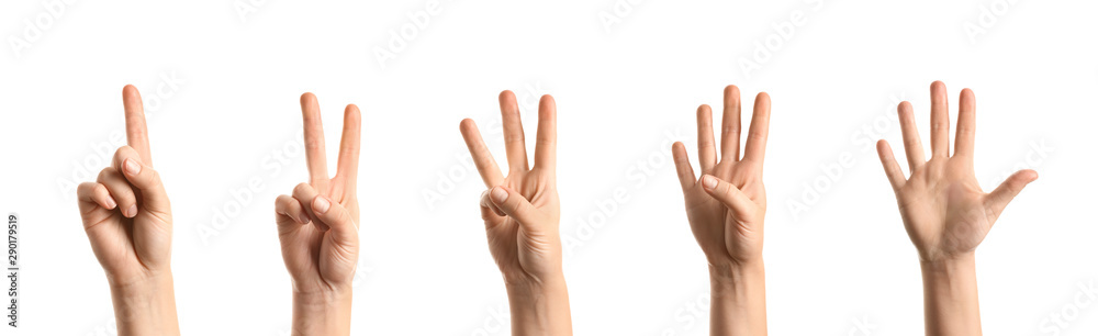 Female hands showing numbers on white background Female hands showing numbers on white background