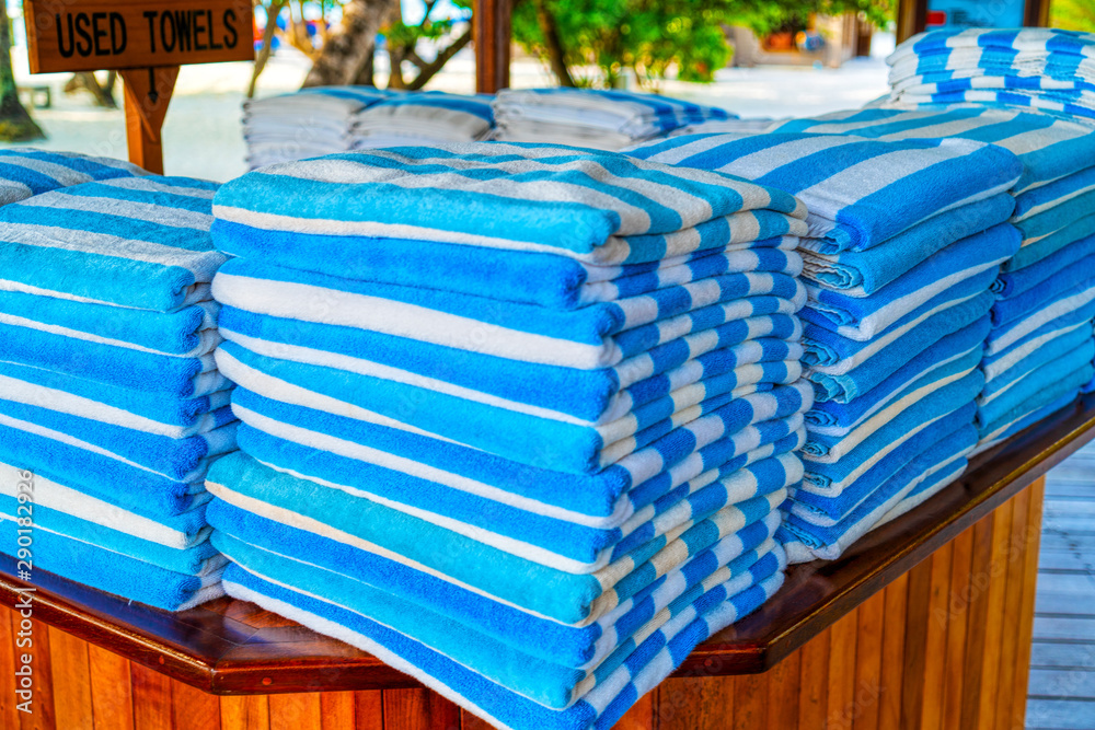 Beach towels by the pool. Relax, spa concept. Maldives