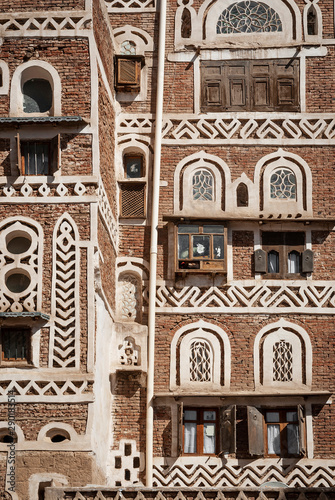 traditional architecture details in sanaa old town buildings in yemen