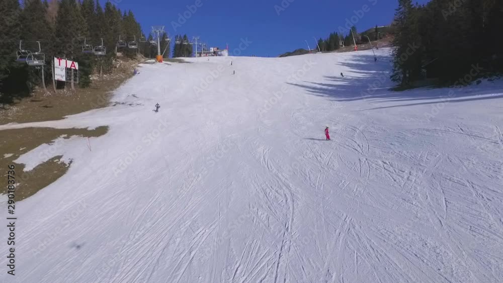 Aerial Ski lift and Ski area view. Daytime. Krvavec, Slovenia Aerial Ski lift and Ski area view. Daytime. Krvavec, Slovenia