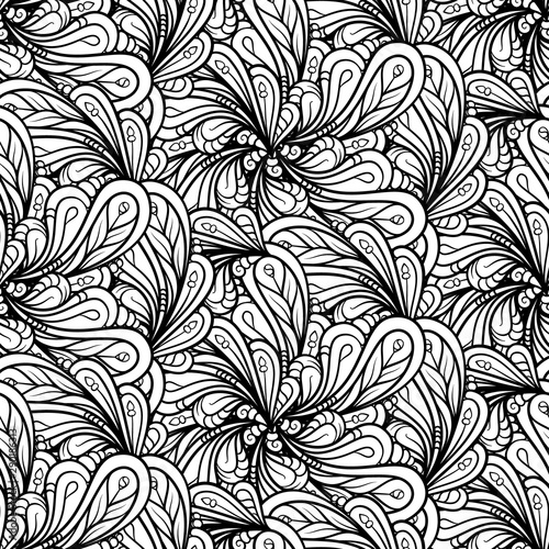 Black and white abstract tangle seamless pattern.