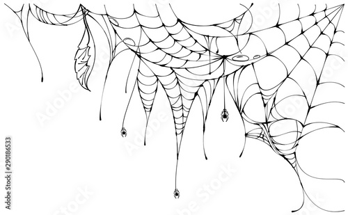 Black torn spider web on white background halloween symbol