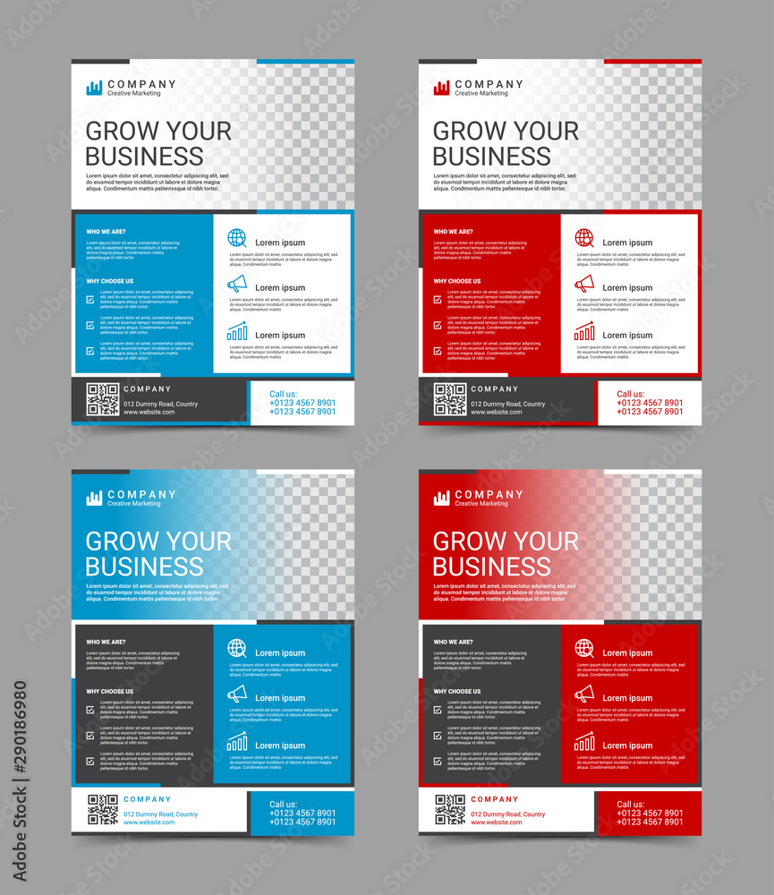 Modern business flyer design template set, vector illustration