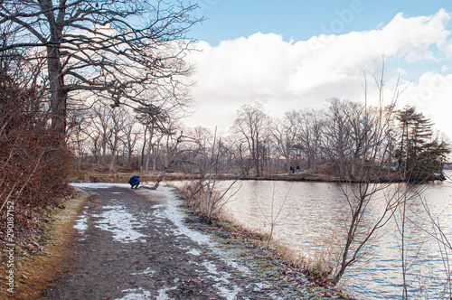 Onuma Koen Quasi -National park lake in peaceful cold winter with tourist. Hakodate, Hokkaido - Japan photo