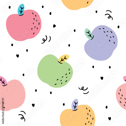 Fototapeta Naklejka Na Ścianę i Meble -  Cute sweet apples seamless pattern vector.