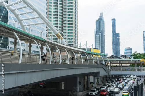  View of public sky walk at Chong Nonsi pedestrian bridge in Bangkok, Thailand