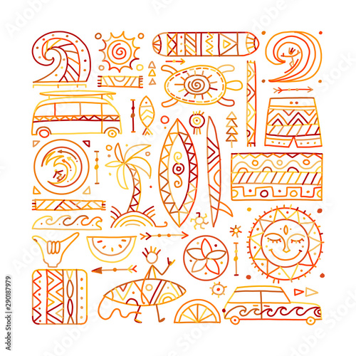 Surfing background. Tribal elements for your design