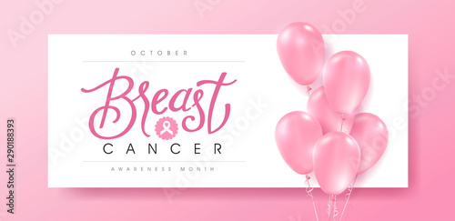 Breast cancer october awareness month pink balloons banner background,vector illustration