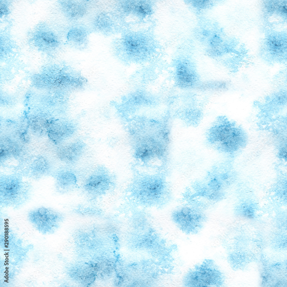 Blue sky with clouds on the shiny day, watercolor seamless background.  illustration.