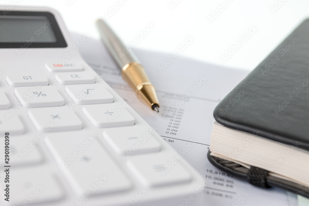 Financial documents and calculator, Financial concept. Financial documents and calculator, Financial concept.