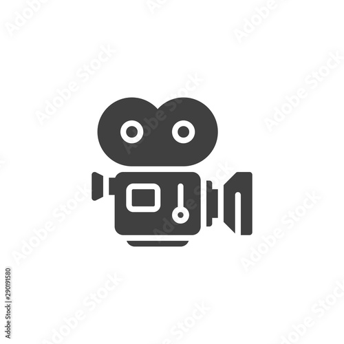 Movie camera with film strip vector icon. filled flat sign for mobile concept and web design. Camcorder, retro cinema projector glyph icon. Symbol, logo illustration. Vector graphics