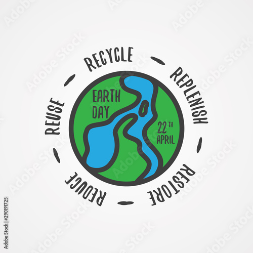 Simple word letter earth day with simple linear world map