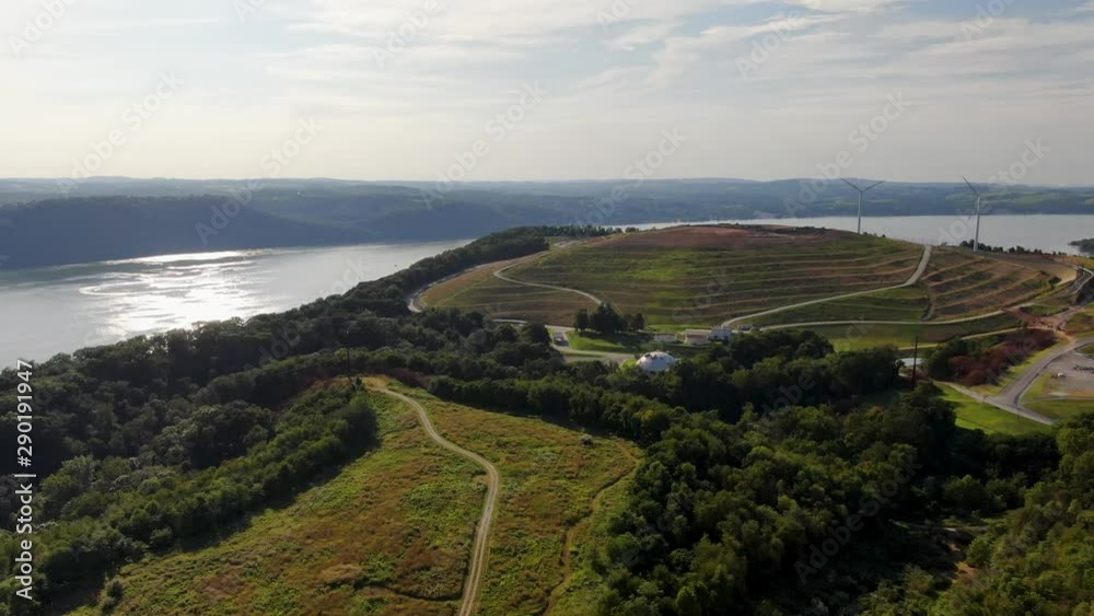 Aerial of landfill and renewable wind energy production beside Susquehanna River in Pennsylvania Aerial of landfill and renewable wind energy production beside Susquehanna River in Pennsylvania