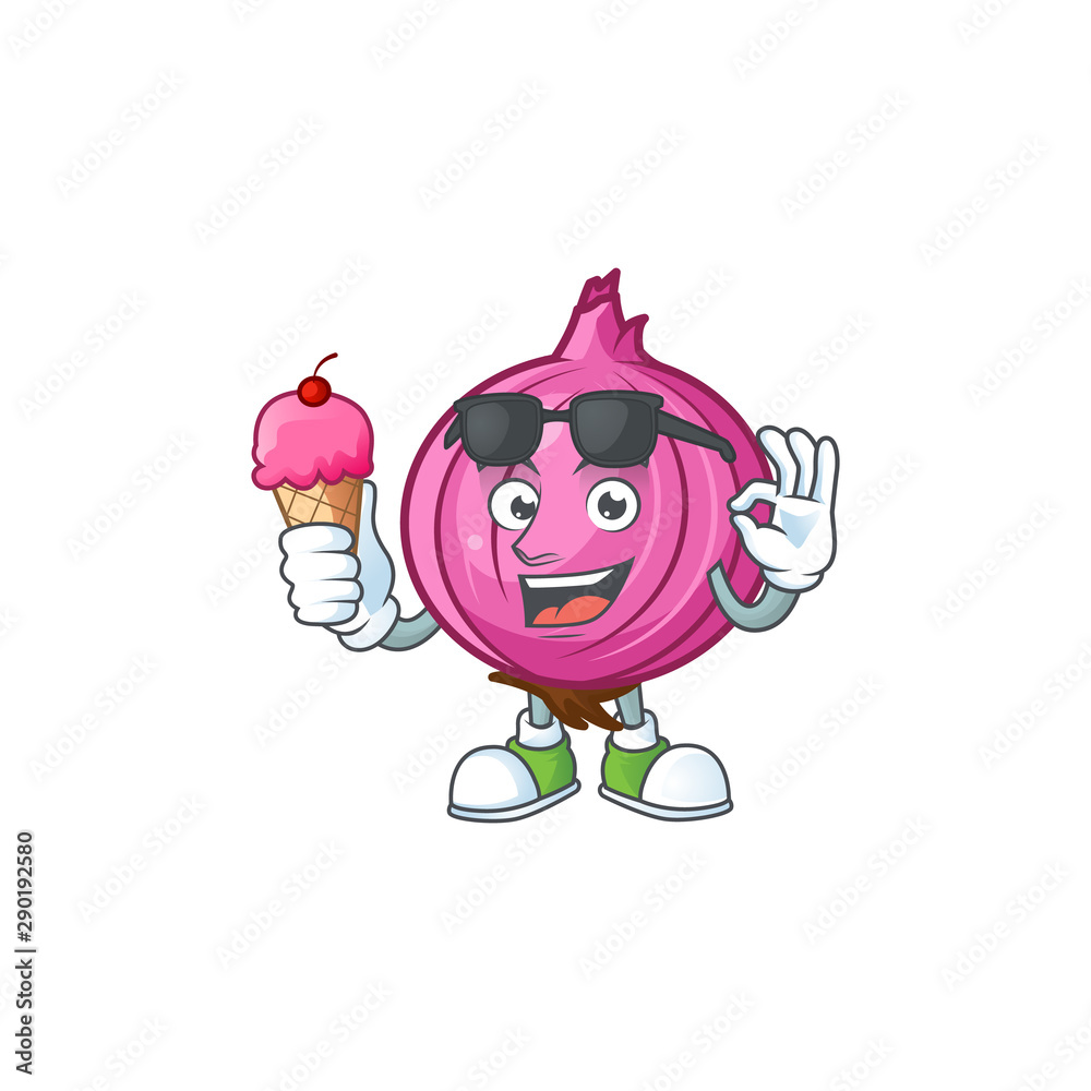 With ice cream red onion cartoon character with mascot Stock Vector | Adobe  Stock