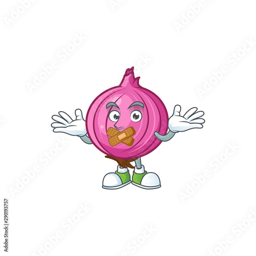 Silent raw red onion cartoon on white background
