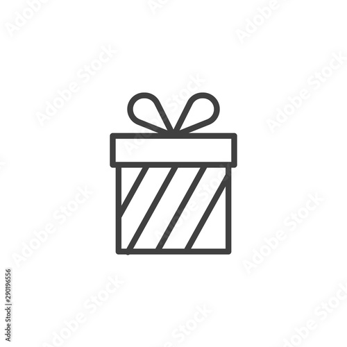 Gift box with stripes line icon. linear style sign for mobile concept and web design. Striped gift box with bow ribbon outline vector icon. Symbol, logo illustration. Vector graphics