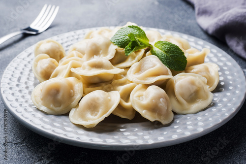 Dumplings stuffed with meat, ravioli, dumplings. Dumplings with stuffing. Russian cuisine.