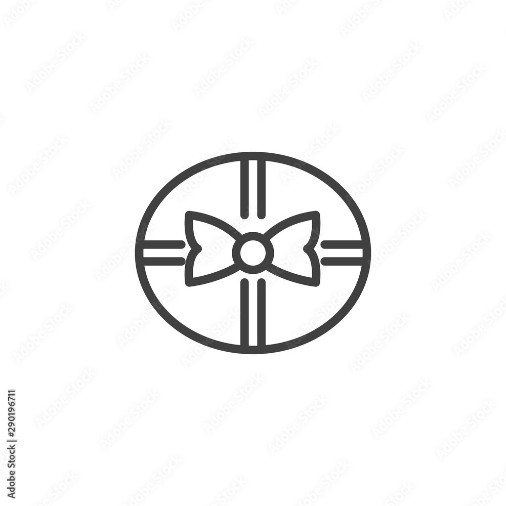 Gift box with bow ribbon line icon. linear style sign for mobile concept and web design. Round gift box outline vector icon. Symbol, logo illustration. Vector graphics Gift box with bow ribbon line icon. linear style sign for mobile concept and web design. Round gift box outline vector icon. Symbol, logo illustration. Vector graphics