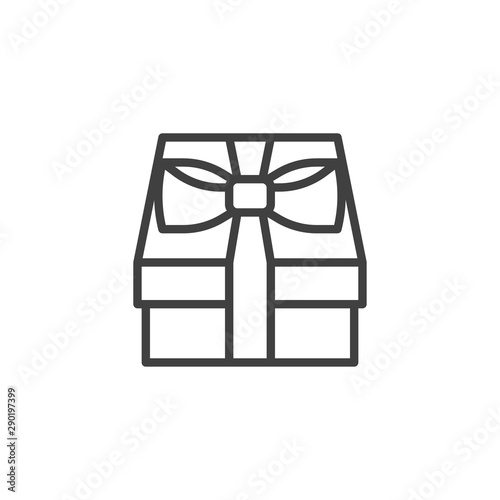 Square gift box with bow ribbon line icon. linear style sign for mobile concept and web design. Present, gift box outline vector icon. Symbol, logo illustration. Vector graphics