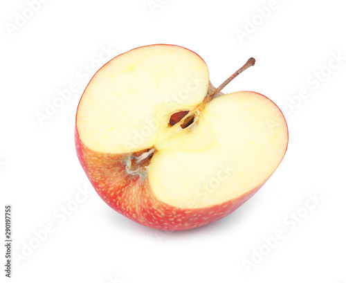 Half of ripe red apple on white background
