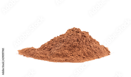 Pile of chocolate protein powder isolated on white