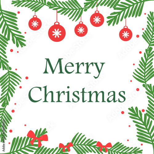 Space for text, banner merry christmas, with plant of green leafy floral frame. Vector