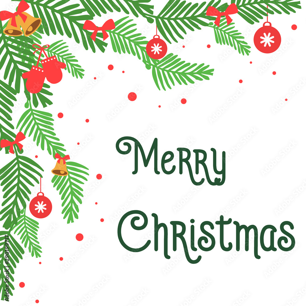 Space for text, banner merry christmas, with plant of green leafy floral frame. Vector
