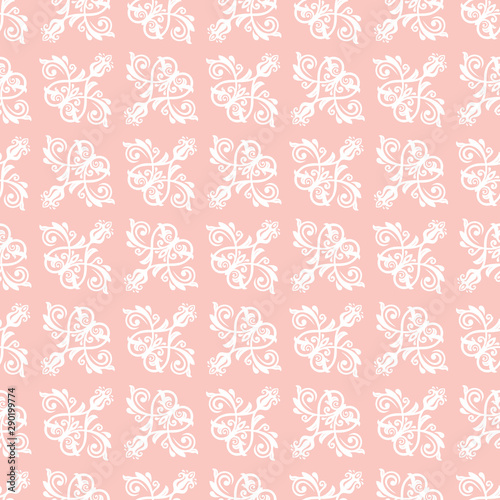 Orient vector classic pink and white pattern. Seamless abstract background with vintage elements. Orient background. White ornament for wallpaper and packaging