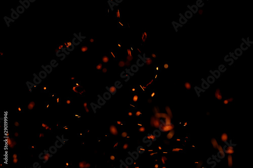 flame of fire with sparks on a black background