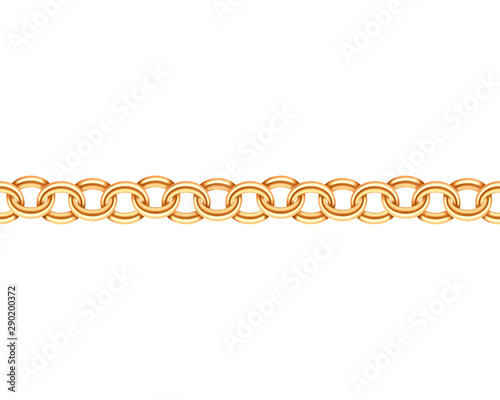 Golden chain seamless texture. Realistic gold chains link isolated on white background. Jewelry chainlet  three dimensional design element.