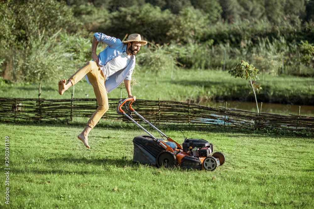 Jumping on sale lawn mower
