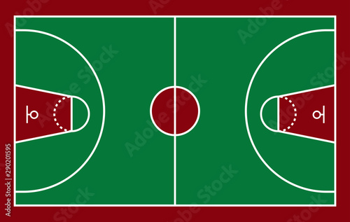Basketball field.Basketball court illustration with lines.Top view Basketball field isolated on white background,