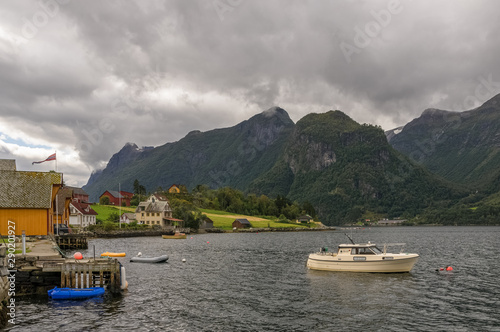 A small Norwegian fjord village. The village of Hesteesøyra in Nordfjord - NORWAY