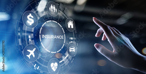 Insurance, health family car money travel Insurtech concept on virtual screen. photo