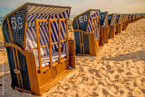 Fototapeta Naklejka Na Ścianę i Meble -  beach chairs at the Baltic Sea in Poland