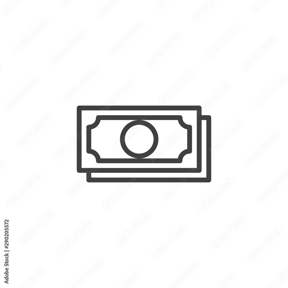 Money bill line icon. linear style sign for mobile concept and web design. Dollar banknote outline vector icon. Symbol, logo illustration. Vector graphics Money bill line icon. linear style sign for mobile concept and web design. Dollar banknote outline vector icon. Symbol, logo illustration. Vector graphics