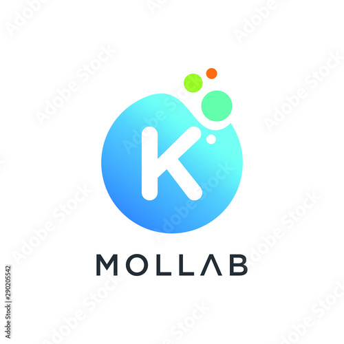 molecule initial Letter K Logo design , Lab Logo Design Element , Design Vector with Dots. - VECTOR