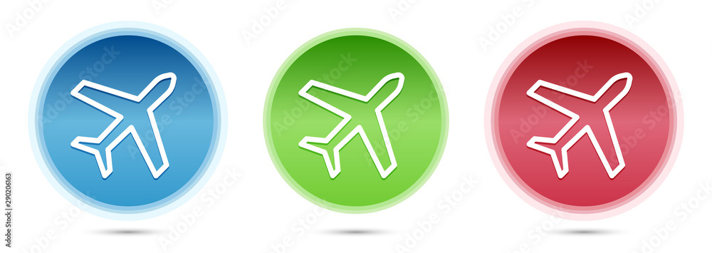 Plane icon glass round buttons set illustration Plane icon glass round buttons set illustration