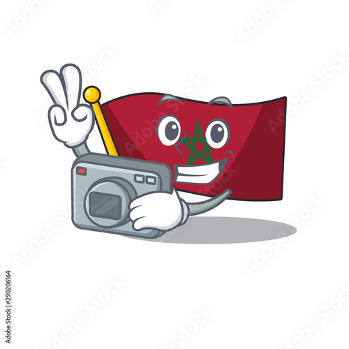 Photographer morocco flag character above cartoon chair