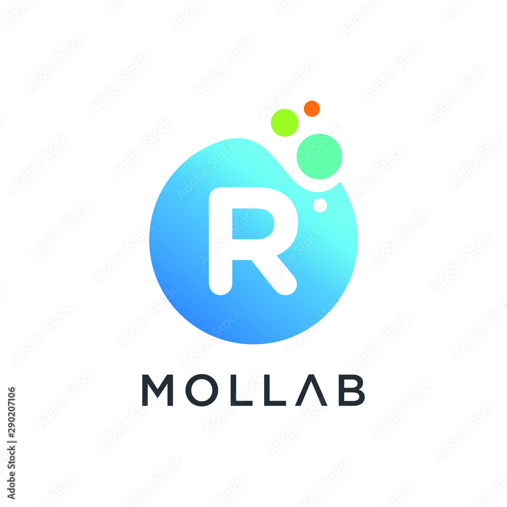 molecule initial Letter R Logo design , Lab Logo Design Element , Design Vector with Dots. - VECTOR