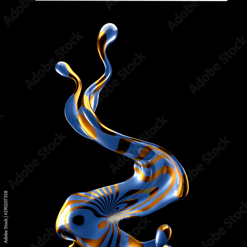 Beautiful elegant metal splash on a black background. 3d illustration  3d rendering.