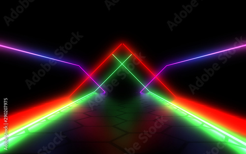 3D abstract background with neon light. 3d illustration