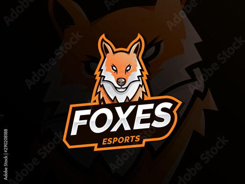 Fox logo mascot sport illustration. Modern icons for logos and emblem. Fox head illustration. Fox head mascot, eSports logo, Mascot for a sport team. Fox esport gaming mascot logo template