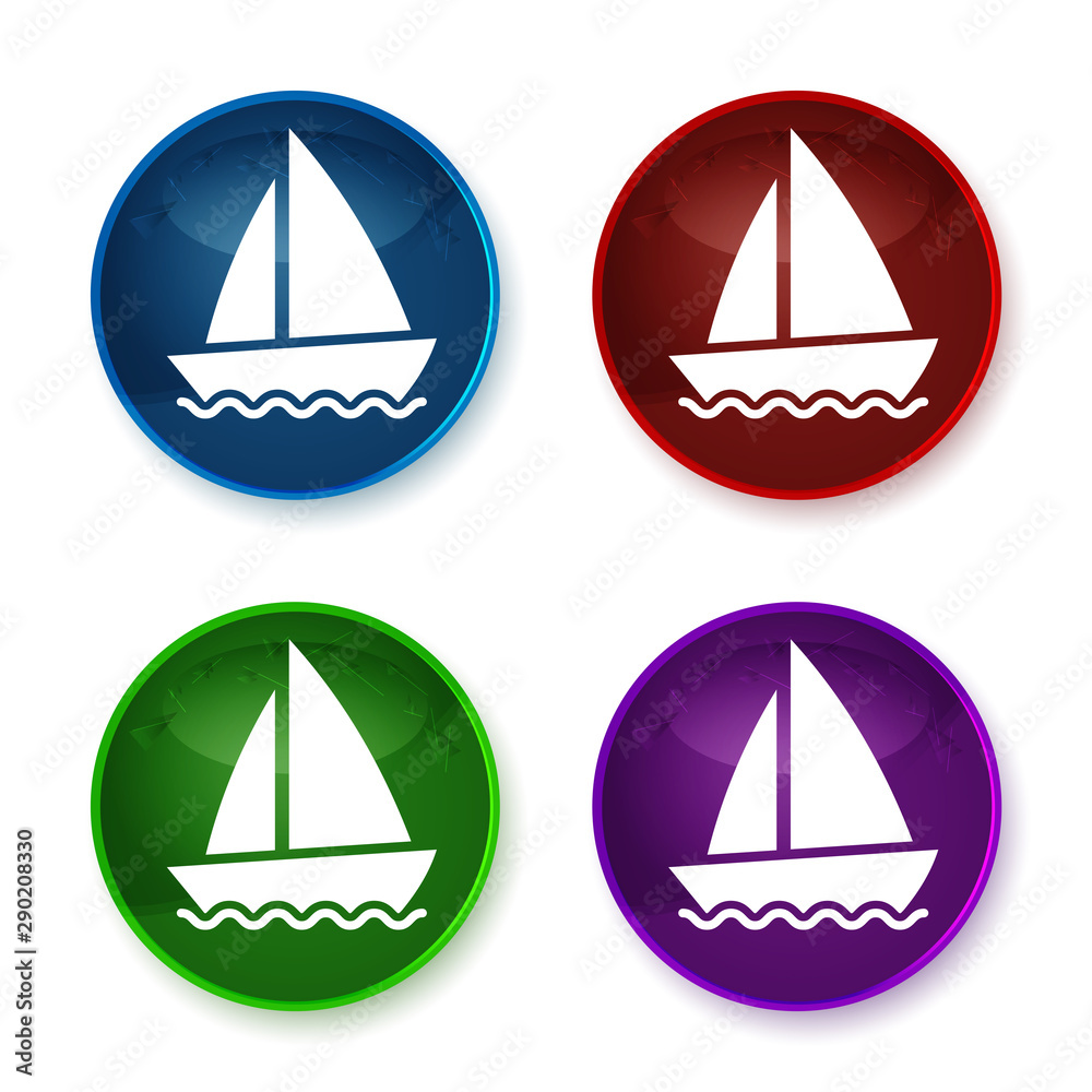 Sailboat icon shiny round buttons set illustration Sailboat icon shiny round buttons set illustration