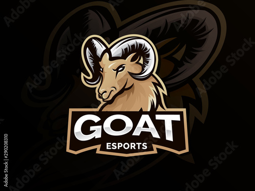 Goat sport logo mascot. Goat, Lamb, Ram, Sheep Esport gaming mascot logo template. Animal head emblem for Esports team. Vector illustration
