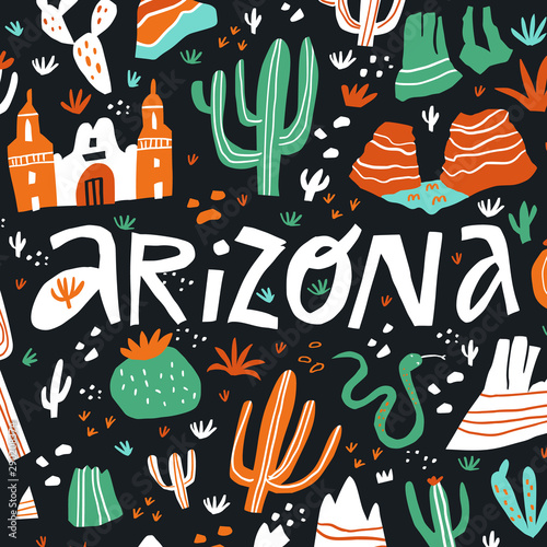 Arizona lettering flat hand drawn vector illustration