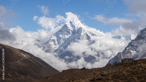 Scenic view of ama dablam mountain peak at chola lake near zongla village,Everest base campe treakking ,khumjung Nepal photo